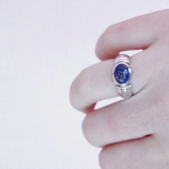 Vintage Sterling Silver Lapis Lazuli Blue Gemstone Ring Size 5.5 Stackable - Picture 7 of 9